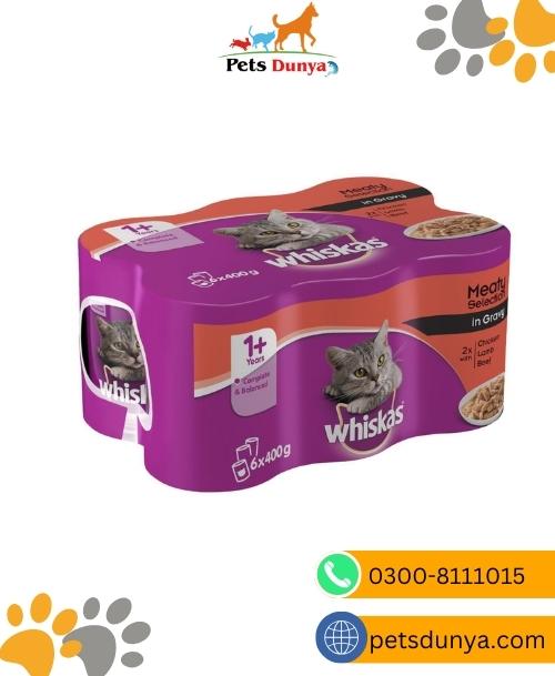 Whiskas Adult Wet Cat Food Tins Meaty in Gravy 6 x 400g 6 x 400g see
