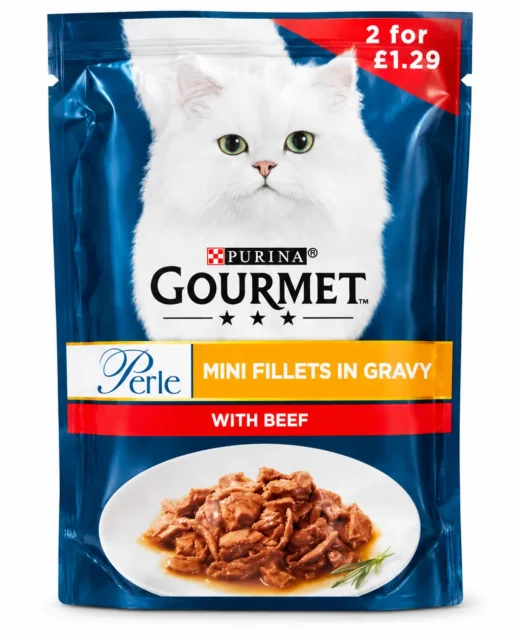 Purina Gourmet Perle Mini Fillets in Gravy with Beef wet cat food pouch