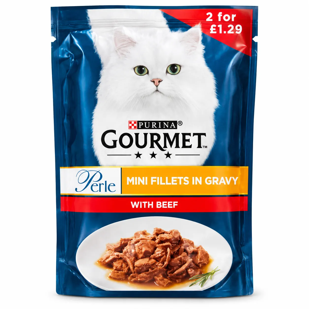 Purina Gourmet Perle Mini Fillets in Gravy with Beef wet cat food pouch