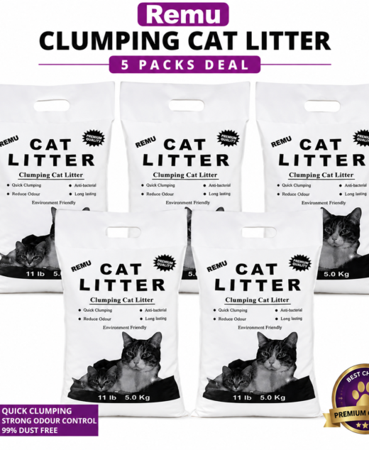Remu Clumping Cat Litter 5 Packs Deal | Premium Clumping Bentonite Cat Litter 5kg x 5 | PetsDunya