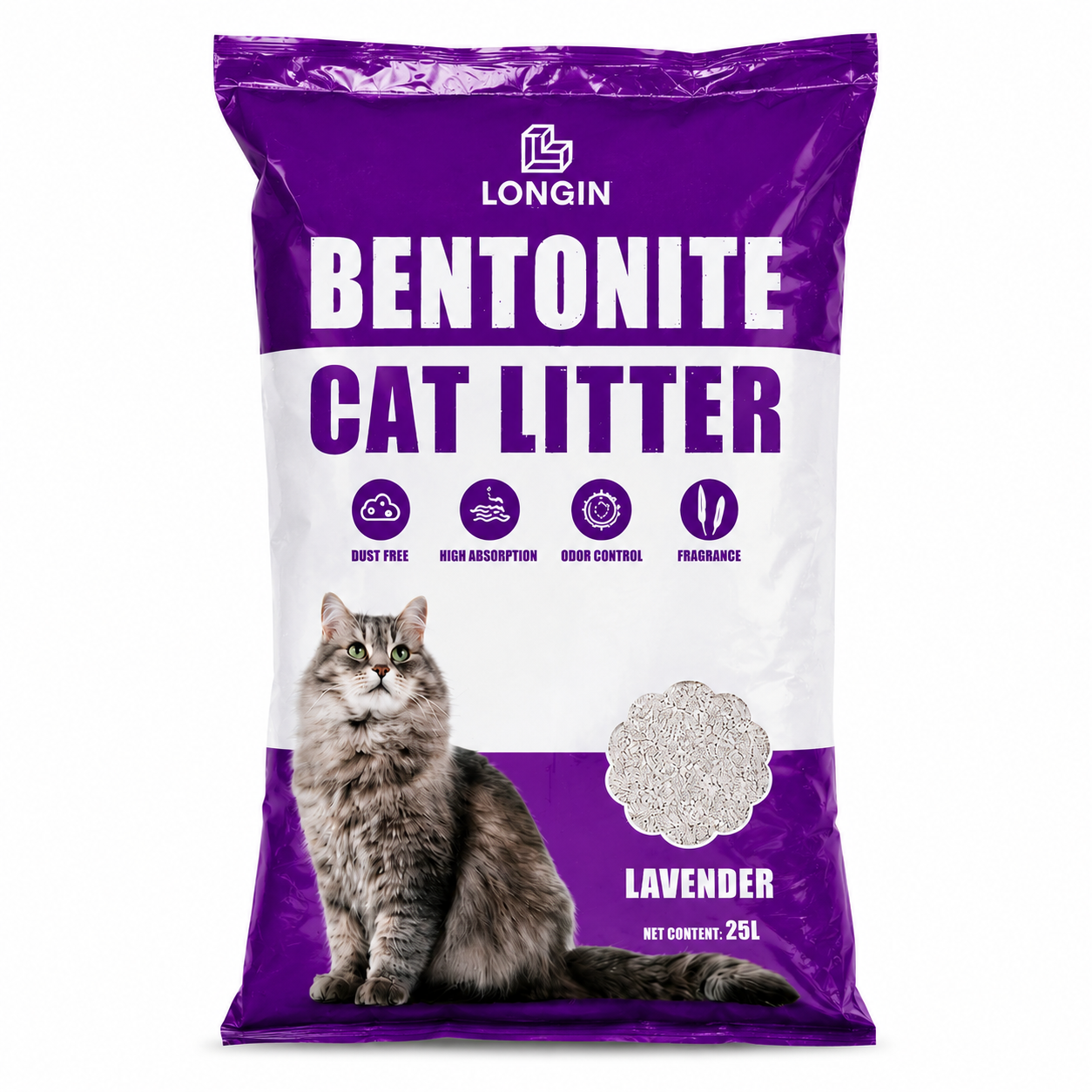 LONQIN Bentonite Cat Litter Lavender 25L Premium Clumping Cat Litter