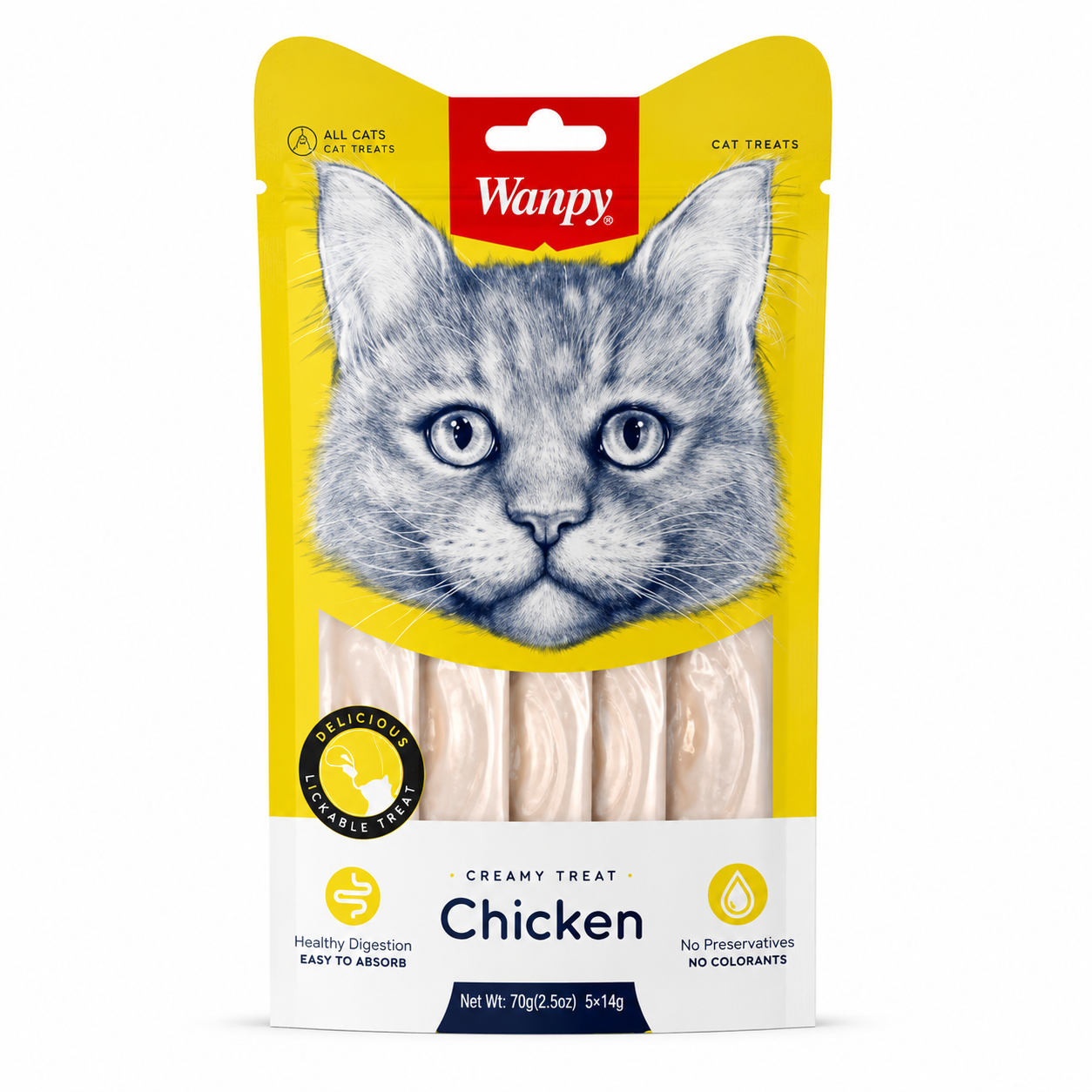 Wanpy Creamy Cat Treats Chicken Flavor – 5 Sticks, 70g