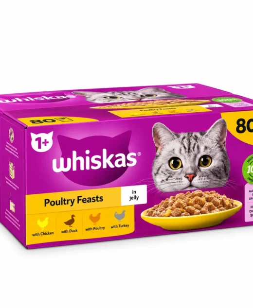 Whiskas 1+ Poultry Feasts in Jelly adult wet cat food 80 pouches