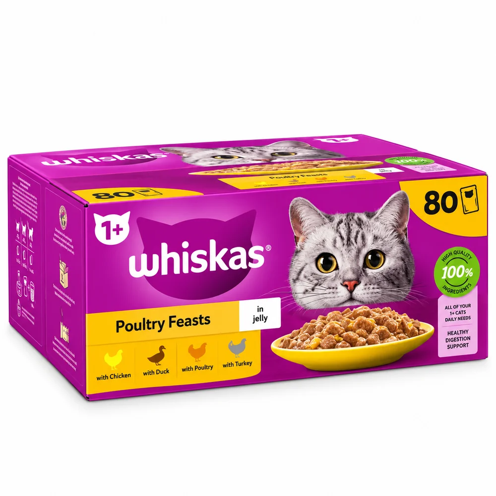 Whiskas 1+ Poultry Feasts in Jelly adult wet cat food 80 pouches