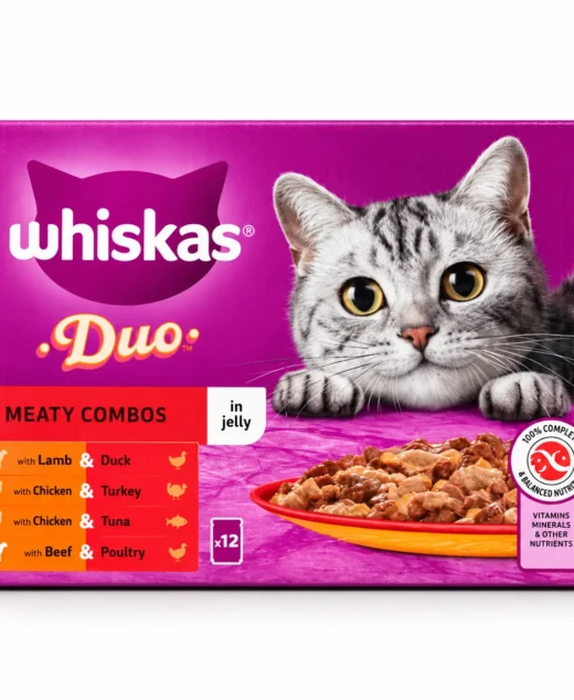 WHISKAS 1+ Duo Meaty Combos Adult Wet Cat Food Pouches in Jelly 12 × 85g
