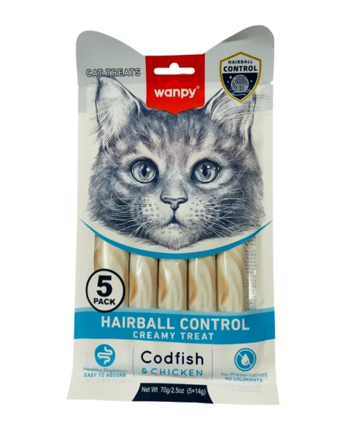 Wanpy Hairball Control Creamy Treat Codfish & Chicken 70g