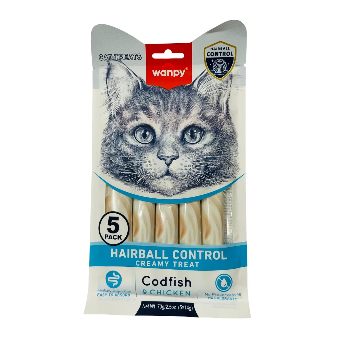 Wanpy Hairball Control Creamy Treat Codfish & Chicken 70g