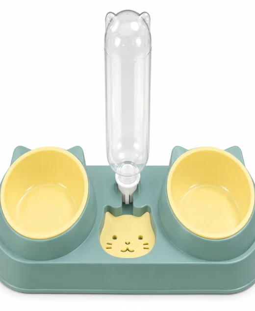 3-in-1 Cat Feeding Station with Double Bowls and Water Dispenser