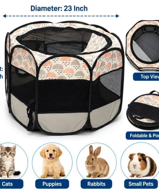 Foldable pet playpen for cats and small pets 23 inch diameter 18 inch height