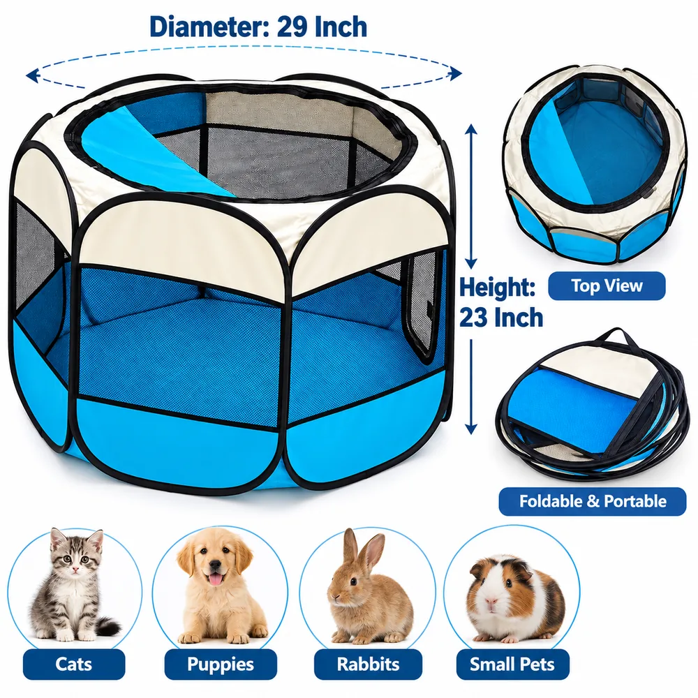 Pet Playpen for Cats & Small Pets – Foldable Portable Playpen 23 Inch Diameter × 18 Inch Height - Image 2
