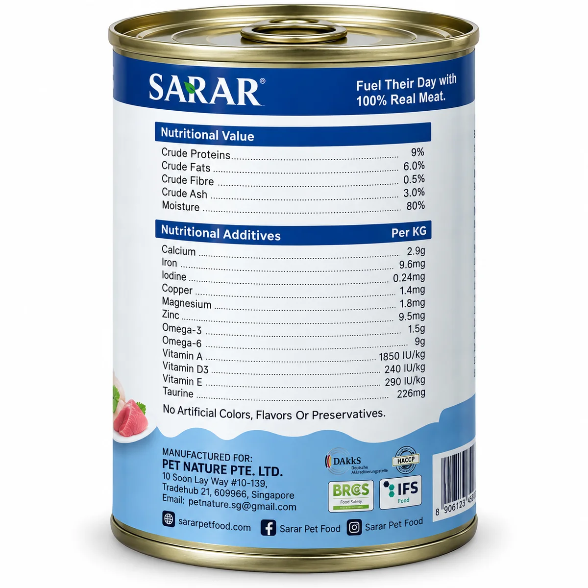 SARAR Chicken With Tuna Wet Cat Food 400g Back Label