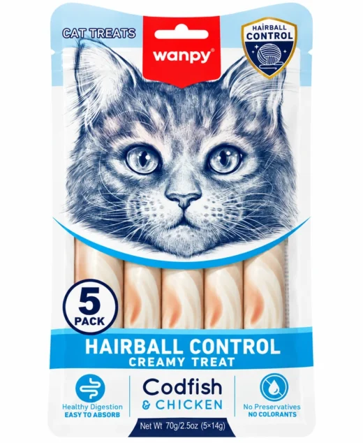 Wanpy Hairball Control Creamy Treat for Cats – Codfish & Chicken 70g