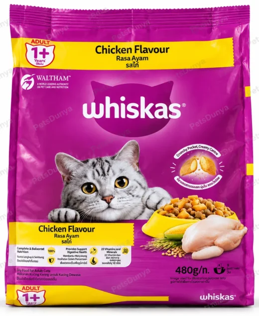 ALT: Whiskas Adult 1+ Chicken Flavour Cat Food 480g