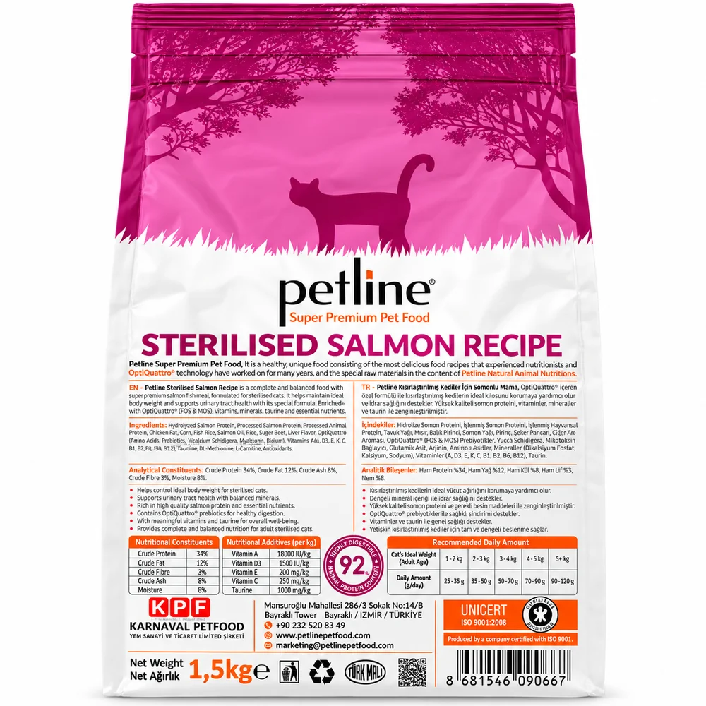 Petline Sterilised Salmon Cat Food back packaging