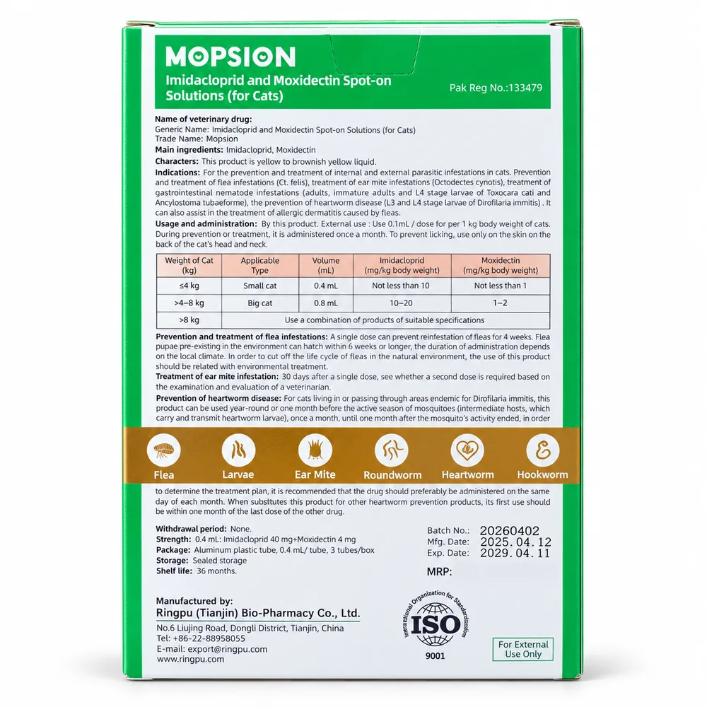 Mopsion Imidacloprid and Moxidectin Spot-On Solution for Cats — 3 Tubes